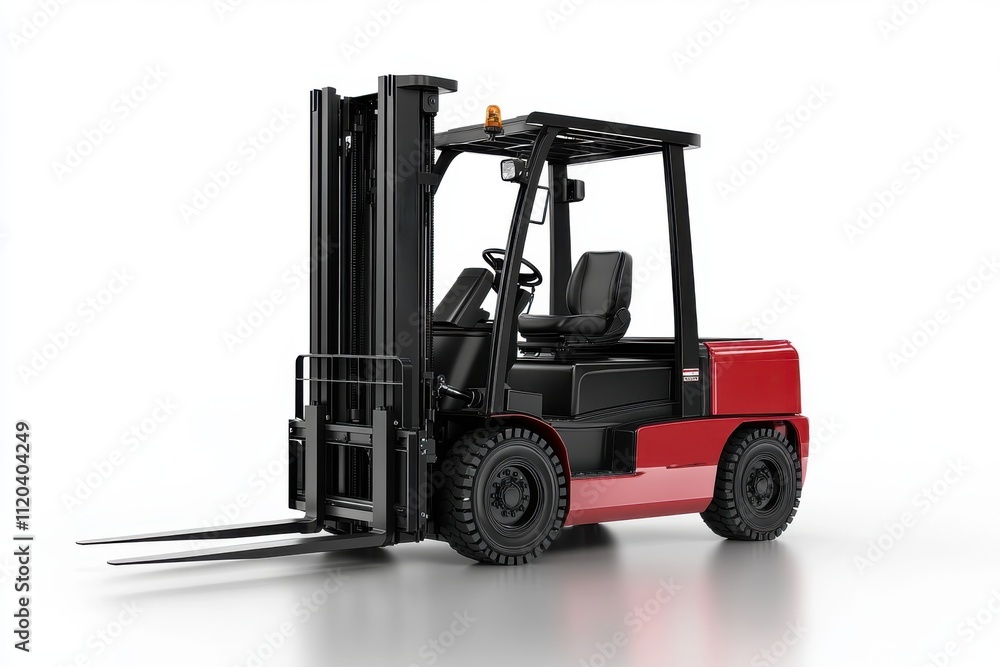 A red and black forklift designed for lifting and transporting materials in industrial settings. A red and black forklift designed for lifting and transporting materials in industrial settings.