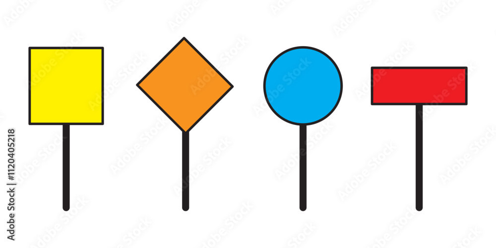 Set of blank road sign. Empty traffic signs isolated on transparent background. Highway attention road sign collection. Vector illustration. Set of blank road sign. Empty traffic signs isolated on transparent background. Highway attention road sign collection. Vector illustration.