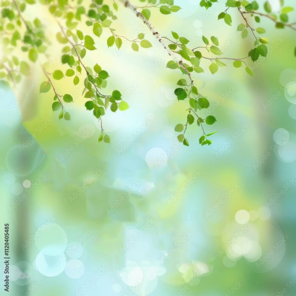 Sunny Spring Day: Birch Branches with Green Leaves on a Blurred Sky Background, Ideal for Bright and Cheerful Designs Sunny Spring Day: Birch Branches with Green Leaves on a Blurred Sky Background, Ideal for Bright and Cheerful Designs