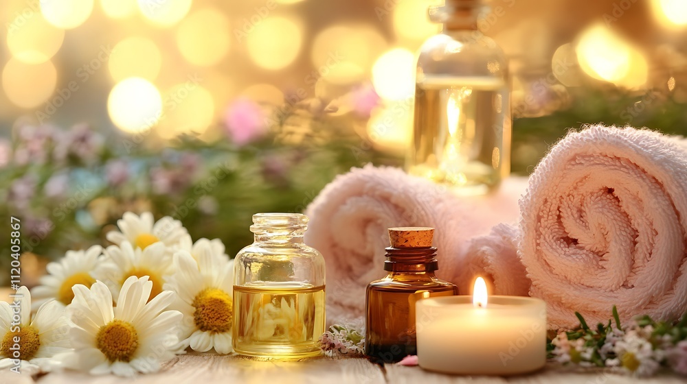 Spa Day Relaxation: Essential Oils, Candles, and Towels Spa Day Relaxation: Essential Oils, Candles, and Towels
