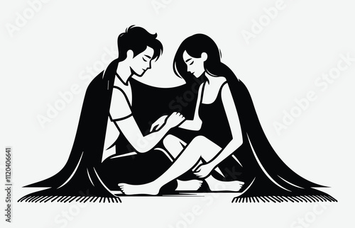 People Sharing Blanket Silhouette Cozy Moments Designs Warmth and Togetherness Icons Winter Graphics