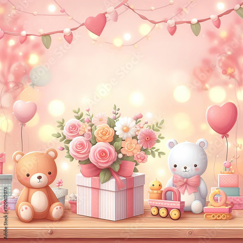 Wallpaper Mural cute baby romantic background, vector illustration, children illustration for print Torontodigital.ca