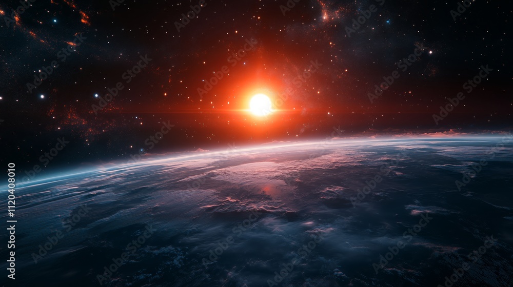 Dramatic Sunrise Illuminating Space and Stars - made with Generative AI Dramatic Sunrise Illuminating Space and Stars - made with Generative AI
