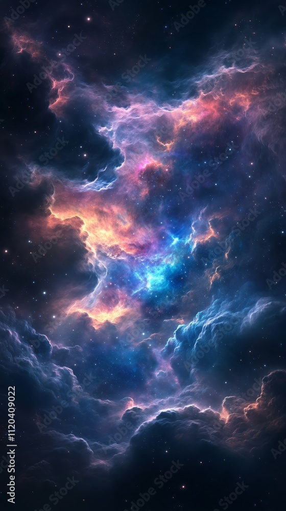 Obraz premium Ethereal Nebula with Soft Blue and Fiery Tones - made with Generative AI