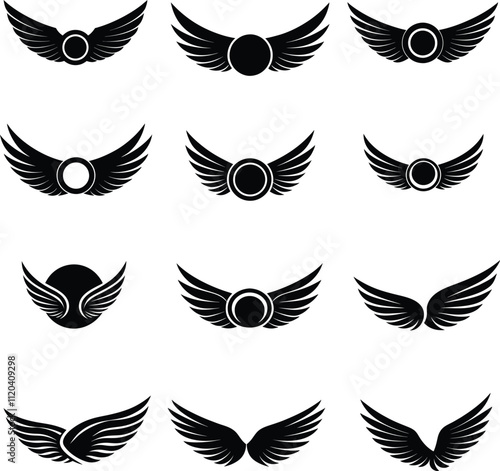 wing icon vector set isolated, wing s and circle logo templates.