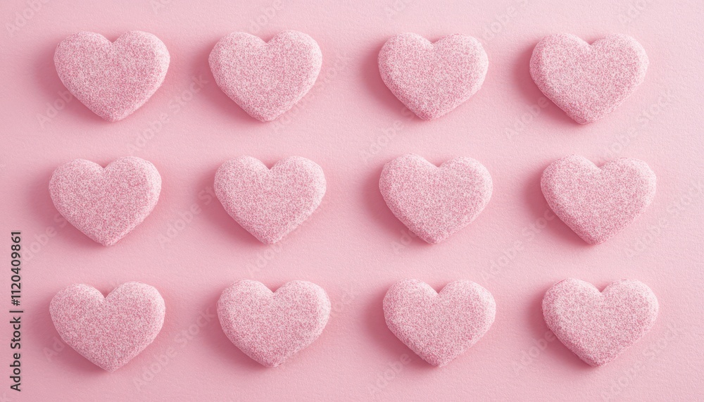 Pink hearts cut from paper on a soft pink background, styled for Valentine's Day greetings Pink hearts cut from paper on a soft pink background, styled for Valentine's Day greetings