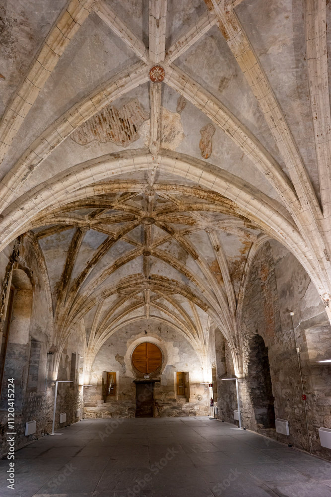 12th century monastic refectory, Monastery of Santa María de Carracedo, 10th century, Carracedo del Monasterio, El Bierzo region, Castile and Leon, Spain