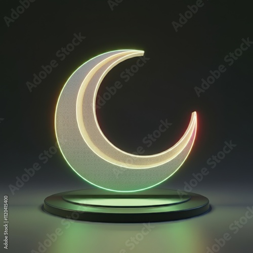 Ramadan crescent moon with textured surface on gradient background for abstract, celestial, luxury, and artistic design concepts. photo