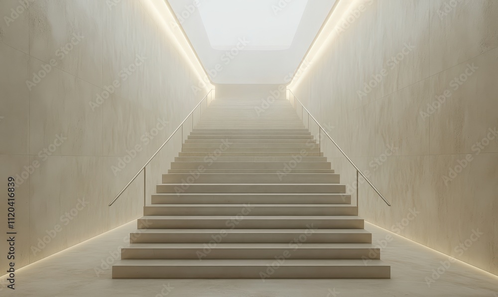 Minimalist Futuristic Staircase in Luxury Space - Sleek White-Lit Corridor Minimalist Futuristic Staircase in Luxury Space - Sleek White-Lit Corridor
