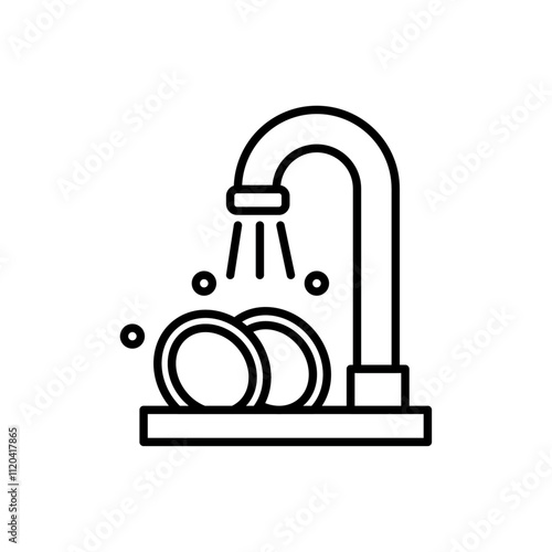 Plate washing icon Thin line art collection