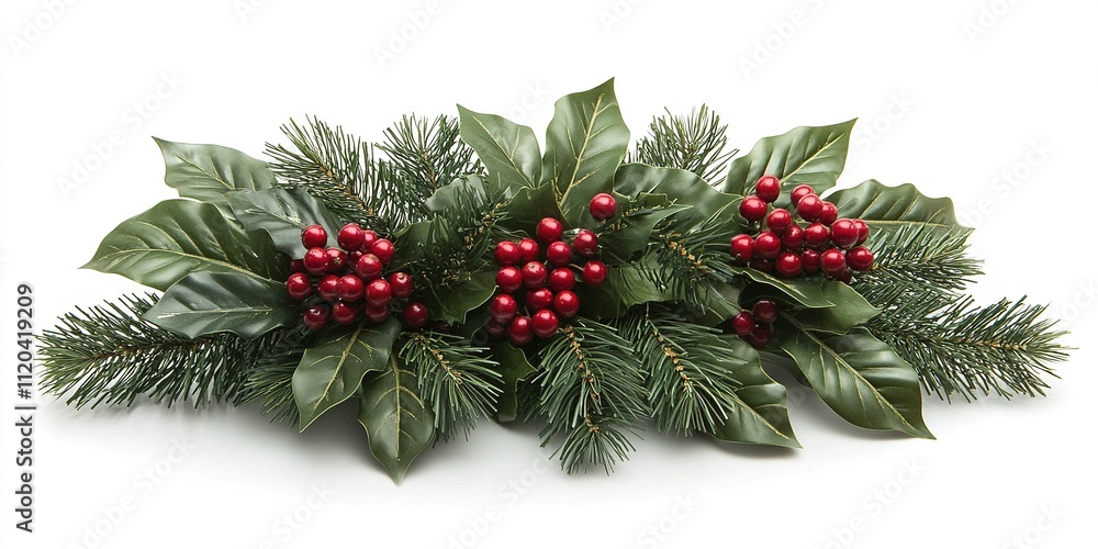Decorative greenery with red berries for festive holiday arrangements and displays in winter season Decorative greenery with red berries for festive holiday arrangements and displays in winter season