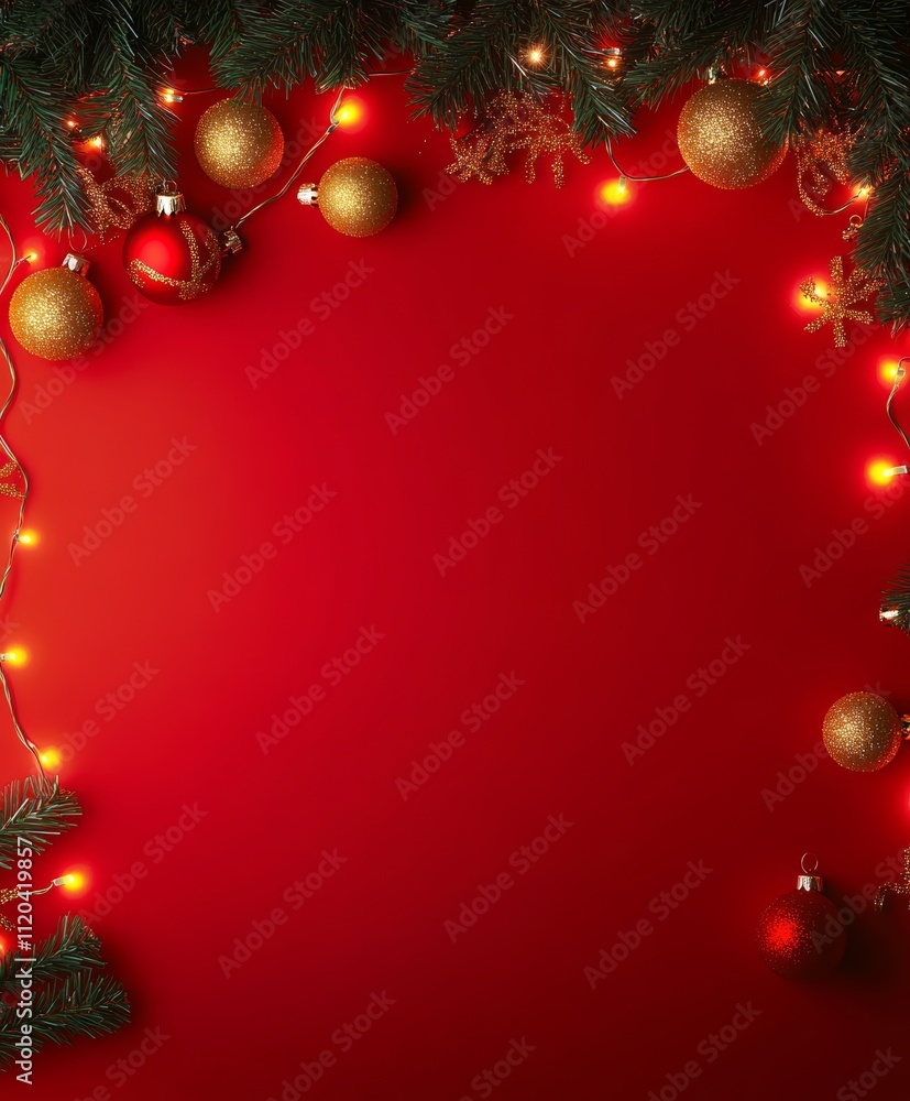 Christmas background with vibrant tones and decorative tree branches. Adorned with dark lights and shimmering ornament balls, elegant holiday frame. Perfect for banners, posters, or festive designs. Christmas background with vibrant tones and decorative tree branches. Adorned with dark lights and shimmering ornament balls, elegant holiday frame. Perfect for banners, posters, or festive designs.