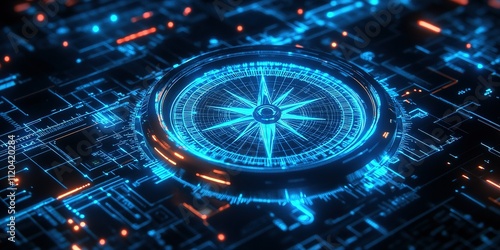 Wallpaper Mural Blue glowing compass surrounded by futuristic digital circuits with vibrant lighting effects Torontodigital.ca