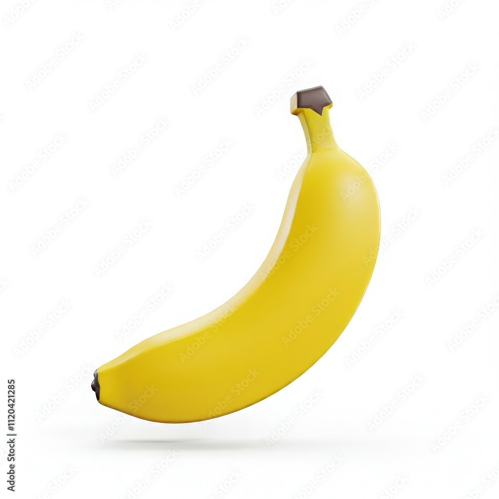 Bright yellow banana with smooth peel and green stem on white background for fresh, tropical, healthy, and creative food design concepts.