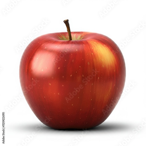 Glossy red apple with realistic details and natural shine on white background for fresh, organic, healthy, and artistic food design inspirations. photo