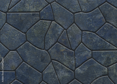Stone floor texture illustration with a stone-like design featuring various shades of blue and black grooves