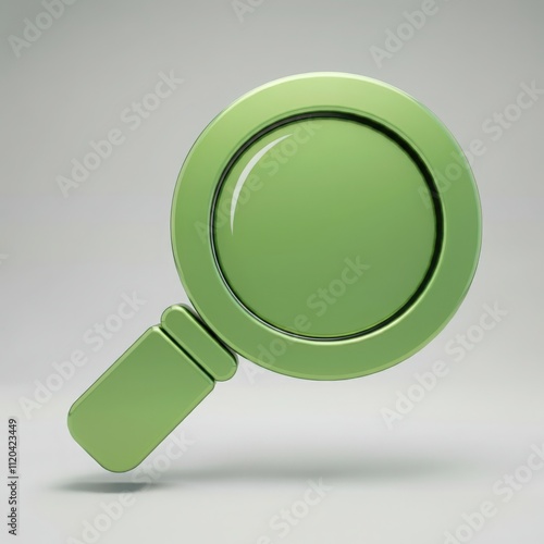 Green magnifying glass with a sleek round lens and modern handle on gradient background for search, inspection, and futuristic design inspirations. photo