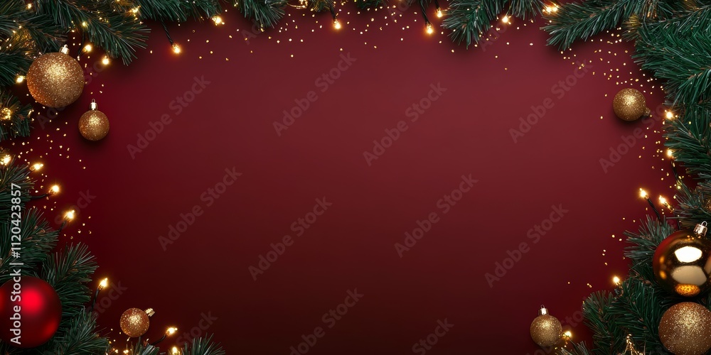 Christmas background with vibrant tones and decorative tree branches. Adorned with dark lights and shimmering ornament balls, elegant holiday frame. Perfect for banners, posters, or festive designs. Christmas background with vibrant tones and decorative tree branches. Adorned with dark lights and shimmering ornament balls, elegant holiday frame. Perfect for banners, posters, or festive designs.