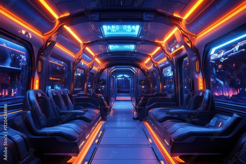 Futuristic transport interior sci-fi setting high-tech environment neon glow immersive viewpoint concept of modern travel Futuristic transport interior sci-fi setting high-tech environment neon glow immersive viewpoint concept of modern travel