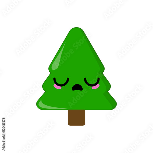 Christmas tree cute emoticon. Vector Illustration