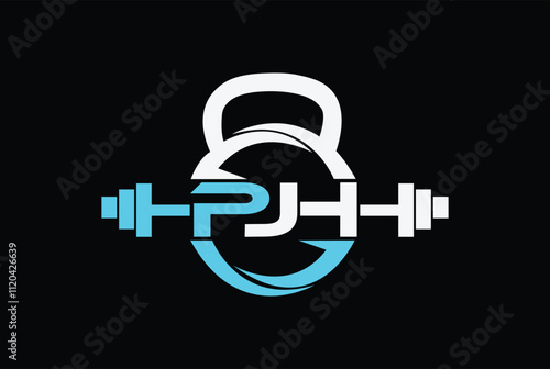 Letter P,J,H,PJ,JH,HJ,JP,HP,PH, PJH OR HJP Fitness Gym Kettlebell Barbell Dumbbell logo design Icon Vector
