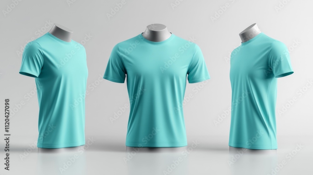 Graphic Tee 3D Render Mockup T-shirt in Aqua Color on a Mannequin. Generative AI