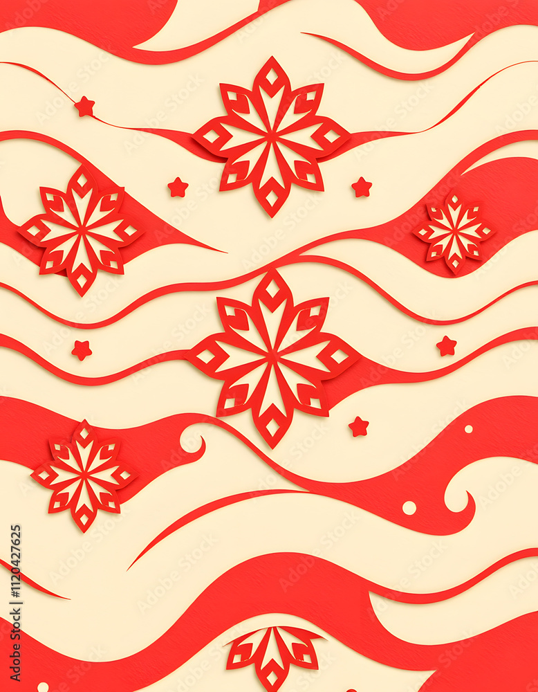 Red wavy pattern Christmas gift / present, flat papercut style Red wavy pattern Christmas gift / present, flat papercut style
