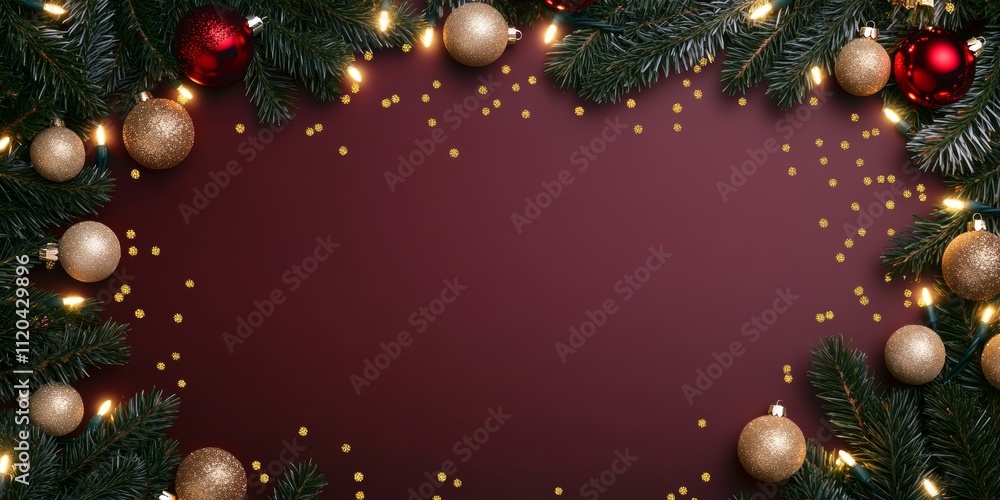 Christmas background with vibrant tones and decorative tree branches. Adorned with dark lights and shimmering ornament balls, elegant holiday frame. Perfect for banners, posters, or festive designs. Christmas background with vibrant tones and decorative tree branches. Adorned with dark lights and shimmering ornament balls, elegant holiday frame. Perfect for banners, posters, or festive designs.