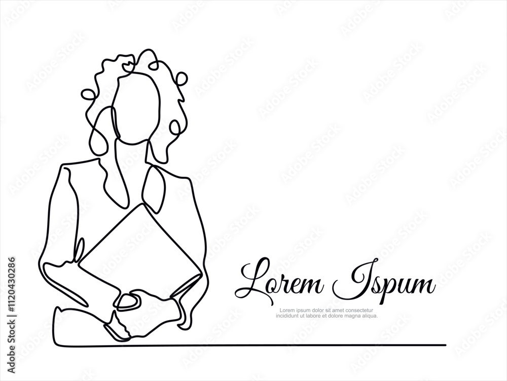Business woman standing with a folder in his hands. Business concept. Continuous line drawing. Business woman standing with a folder in his hands. Business concept. Continuous line drawing.