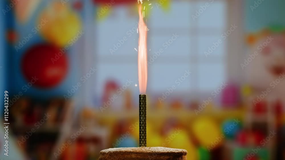 Woman kid child Blowing candles on birthday cake macro, close up of some unlit candles and just one lit candle after blowing out the cake Woman kid child Blowing candles on birthday cake macro, close up of some unlit candles and just one lit candle after blowing out the cake