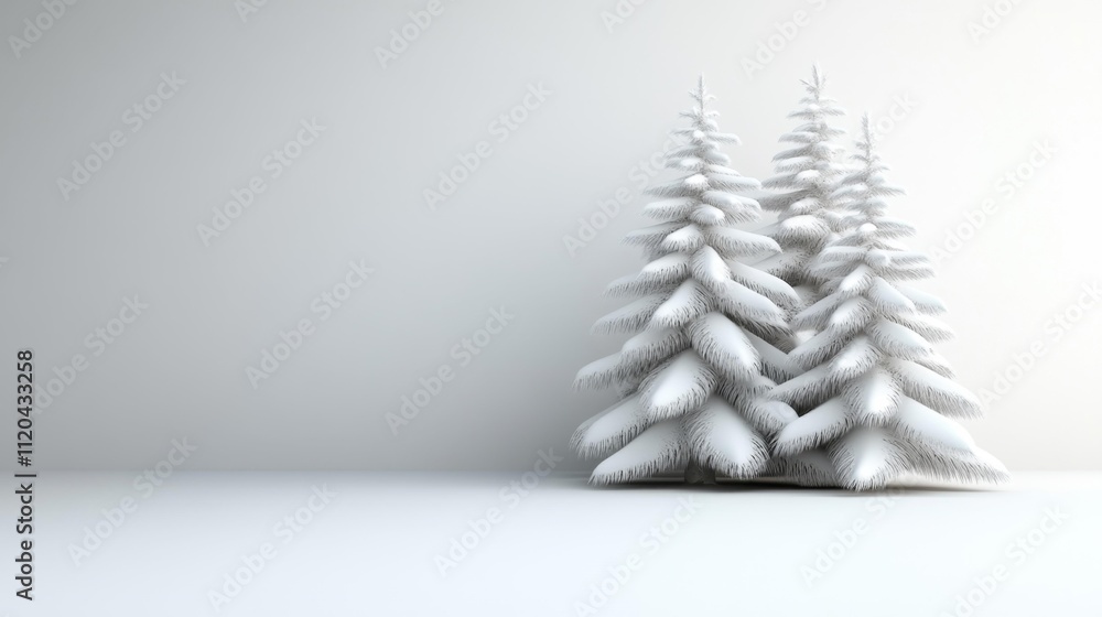 Snow-capped mini trees isolated on white background. Generative AI Snow-capped mini trees isolated on white background. Generative AI