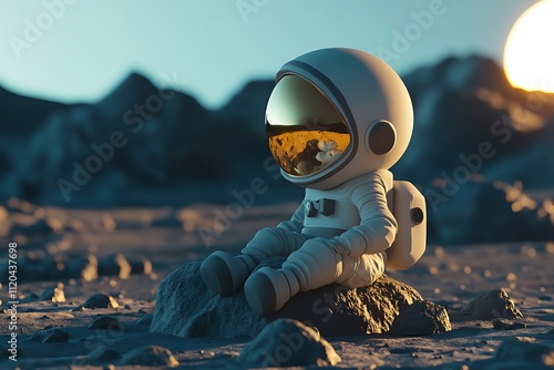 3d blender of an astronaut sitting on rock photo