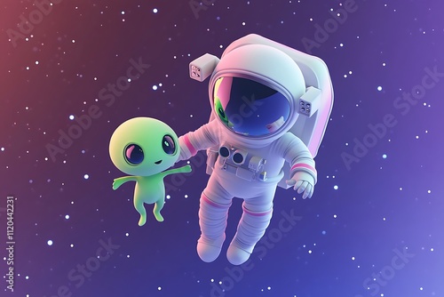 3d blender of an astronaut with an alien photo