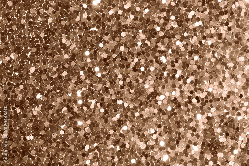A sparkling surface of hexagonal bronze sequins reflecting light, creating a shimmering pattern. Ideal for festive backgrounds, design elements, or abstract art. Demonstrating color of 2025 year. A sparkling surface of hexagonal bronze sequins reflecting light, creating a shimmering pattern. Ideal for festive backgrounds, design elements, or abstract art. Demonstrating color of 2025 year.