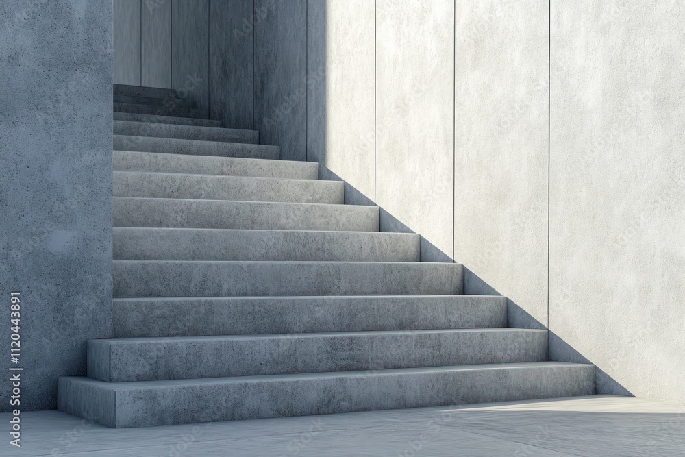 Clean-lined, geometric concrete staircase in a serene, minimalist interior, promoting peace and simplicity Clean-lined, geometric concrete staircase in a serene, minimalist interior, promoting peace and simplicity