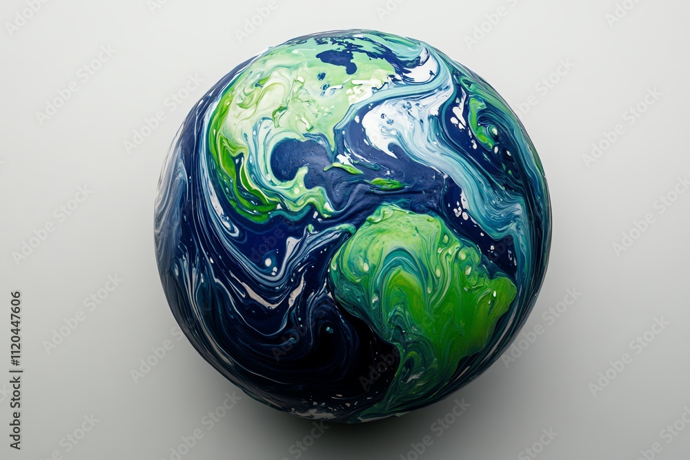 A Globe with Swirling Forest Green and Navy Blue Paint A Globe with Swirling Forest Green and Navy Blue Paint