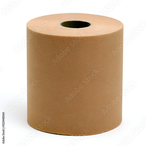 Brown roll of paper towel or cleaning cloth placed on a white background in a minimalistic setting