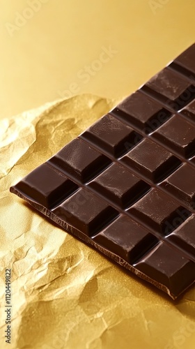 Dark Chocolate Bar on Golden Foil - Exquisite Indulgence photo