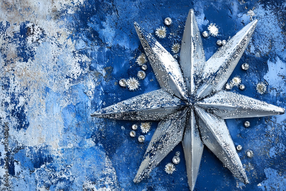 A Star with Bursts of Silver and Midnight Blue Paint A Star with Bursts of Silver and Midnight Blue Paint