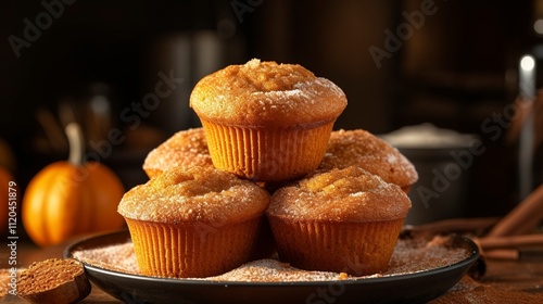 A photo of a stack of warm and soft pumpkin spice muffle