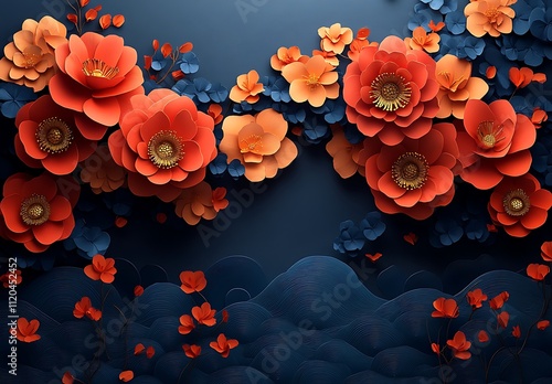 A Vibrant Group of Orange and Blue Flowers..