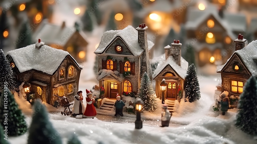 Naklejka premium model of a snowy New Year settlement