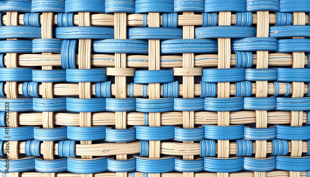 abstract geometric pattern of blue wooden basketwork, stylish texture background for handicraft, craft, cultural, traditional concept. wicker mesh texture. rattan background, asian style