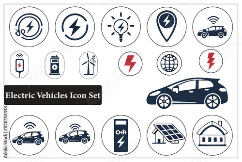 Electric Vehicles' modern Hybrid icons set, a minimalist silhouette, vector, illustration, isolated. Adobe Illustrator Artwork.