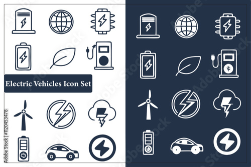 Electric Vehicles' modern Hybrid icons set, a minimalist silhouette, vector, illustration, isolated. Adobe Illustrator Artwork.