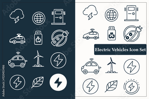 Electric Vehicles' modern Hybrid icons set, a minimalist silhouette, vector, illustration, isolated. Adobe Illustrator Artwork.