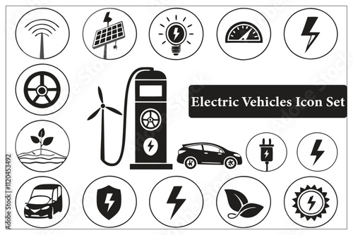 Electric Vehicles' modern Hybrid icons set, a minimalist silhouette, vector, illustration, isolated. Adobe Illustrator Artwork.