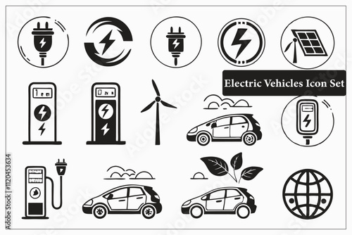 Electric Vehicles' modern Hybrid icons set, a minimalist silhouette, vector, illustration, isolated. Adobe Illustrator Artwork.