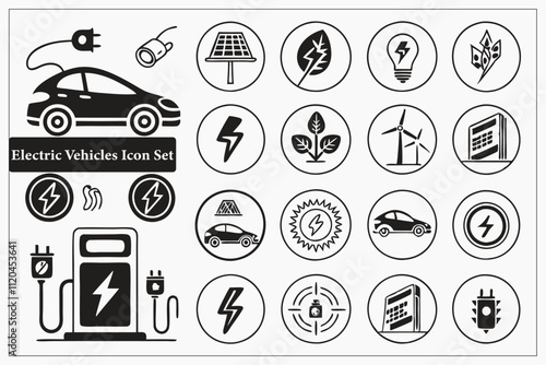 Electric Vehicles' modern Hybrid icons set, a minimalist silhouette, vector, illustration, isolated. Adobe Illustrator Artwork.