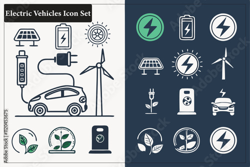 Electric Vehicles' modern Hybrid icons set, a minimalist silhouette, vector, illustration, isolated. Adobe Illustrator Artwork.